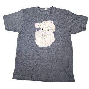 Women's Tultex Boutique Watercolor Santa Claus Gray T-Shirt Large Christmas Tee